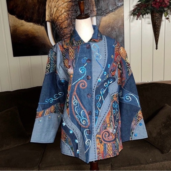 Silverstream • Vtg • Denim • Jacket • Embroidery • Paisley • One Size - Picture 2 of 16